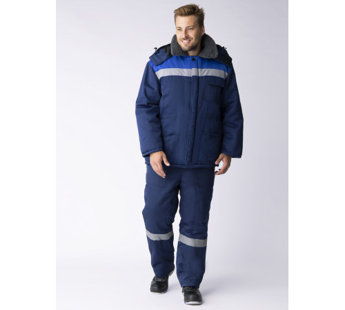 Костюм зимний Труженик-Ультра (Смесовая, 210) брюки, темно-синий/васильковый