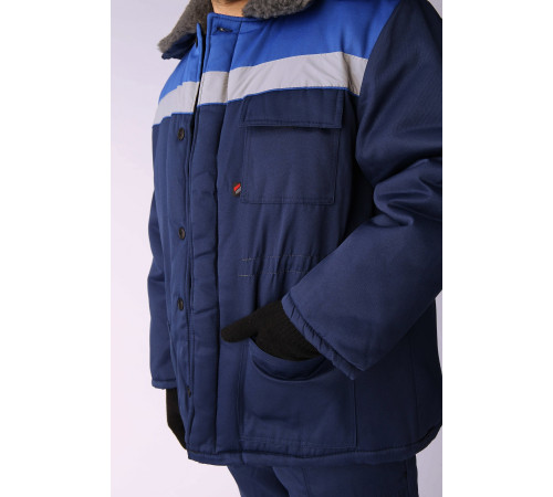 Костюм зимний Труженик-Ультра (Смесовая, 210) брюки, темно-синий/васильковый