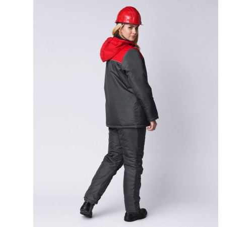 Куртка зимняя женская Снежана (Дюспо), темно-серый/красный