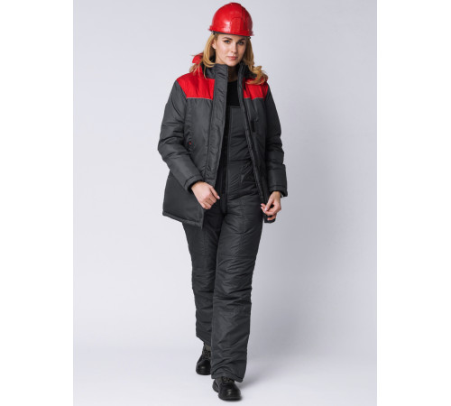 Куртка зимняя женская Снежана (Дюспо), темно-серый/красный