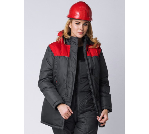 Куртка зимняя женская Снежана (Дюспо), темно-серый/красный