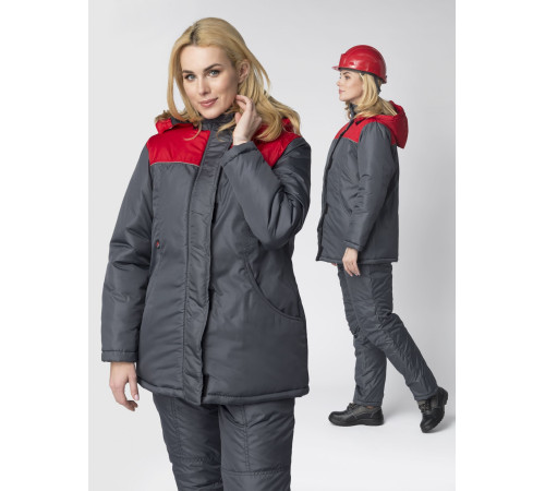 Куртка зимняя женская Снежана (Дюспо), темно-серый/красный