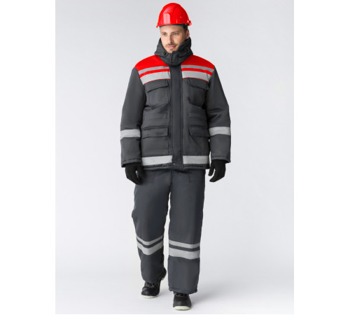 Костюм зимний Горизонт-Люкс (тк.Смесовая,210) брюки, т.серый/красный