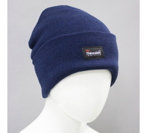 Шапка трикотажная двойная утепленная Север, темно-синий