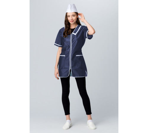 Халат женский на молнии короткий рукав (тк.Нейлон), синий