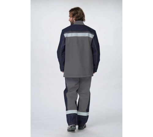 Костюм сварщика с силикон.накладками 3 кл.защ(тк.100% хб,450) РМ, т.синий/серый