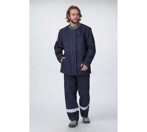 Костюм сварщика с силикон.накладками 3 кл.защ(тк.100% хб,450) РМ, т.синий/серый