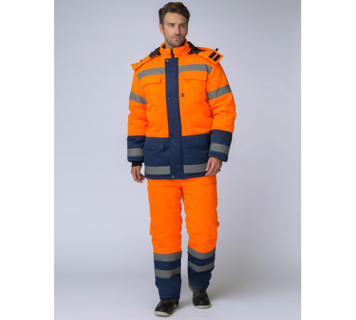 Костюм зимний Дорожник (Смесовая, 210) брюки, оранжевый/темно-синий