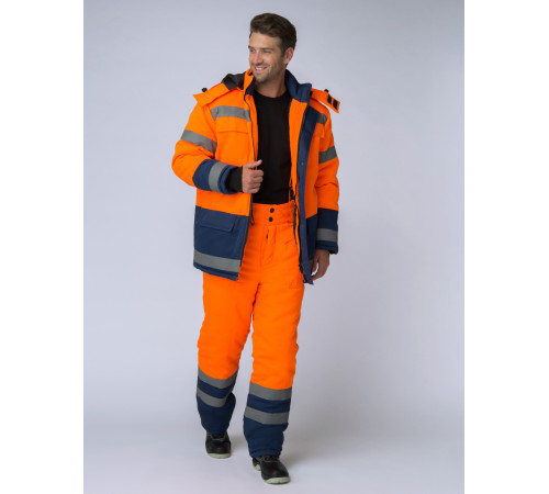 Костюм зимний Дорожник (Смесовая, 210) брюки, оранжевый/темно-синий