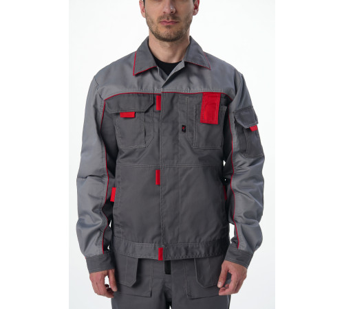 Костюм Союз-Профессионал-1 IMP (тк.Смесовая,240) брюки, т.серый/св.серый/красный