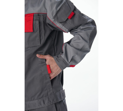 Костюм Союз-Профессионал-1 IMP (тк.Смесовая,240) брюки, т.серый/св.серый/красный