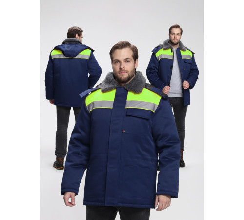 Куртка зимняя Бригада NEW (тк.Смесовая,210), т.синий/лимонный