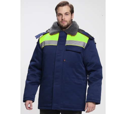 Куртка зимняя Бригада NEW (тк.Смесовая,210), т.синий/лимонный