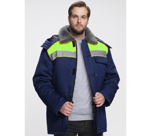 Куртка зимняя Бригада NEW (тк.Смесовая,210), т.синий/лимонный