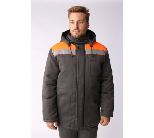 Костюм зимний Партнер NEW (Смесовая, 210) п/к, темно-серый/оранжевый