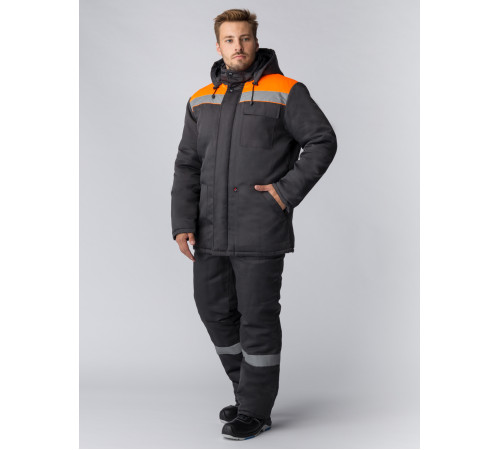 Костюм зимний Партнер NEW (Смесовая, 210) п/к, темно-серый/оранжевый