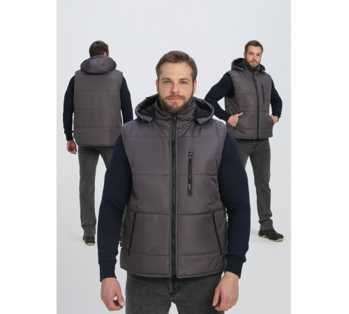 Жилет утепленный с капюшоном Респект (тк.Таслан), т.серый