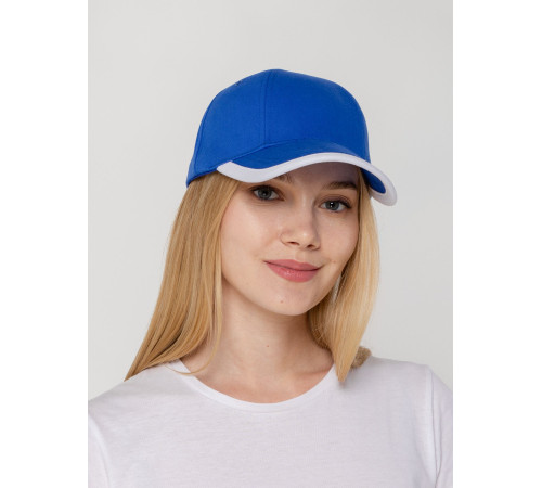 Бейсболка Honor, ярко-синяя с белым кантом