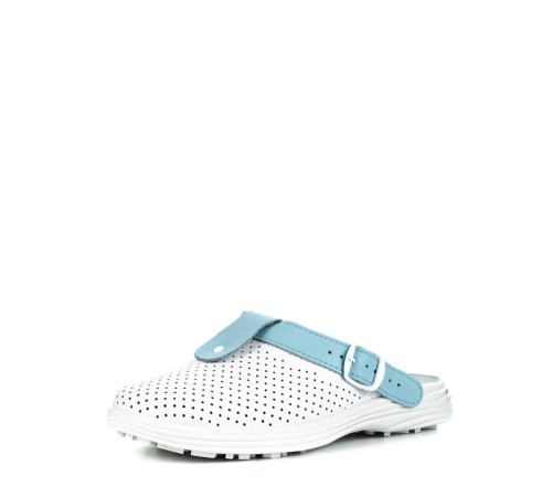 Сабо женские нат.кожа Комфорт ПВХ, белый/голубой