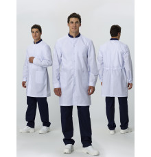 Халат мужской Симпл-001 (тк.Смесовая,120) MedLine, белый/т.синий