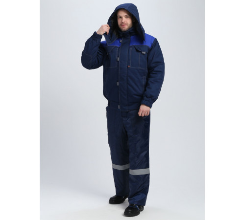 Куртка зимняя укороченная Фаворит (тк.Смесовая,240), т.синий/васильковый/серый