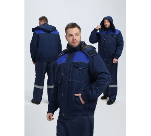 Куртка зимняя укороченная Фаворит (тк.Смесовая,240), т.синий/васильковый/серый