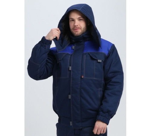 Куртка зимняя укороченная Фаворит (тк.Смесовая,240), т.синий/васильковый/серый