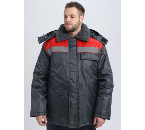 Куртка зимняя Бригада NEW (тк.Оксфорд), т.серый/красный