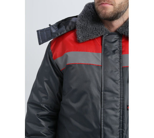 Куртка зимняя Бригада NEW (тк.Оксфорд), т.серый/красный