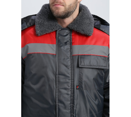 Куртка зимняя Бригада NEW (тк.Оксфорд), т.серый/красный