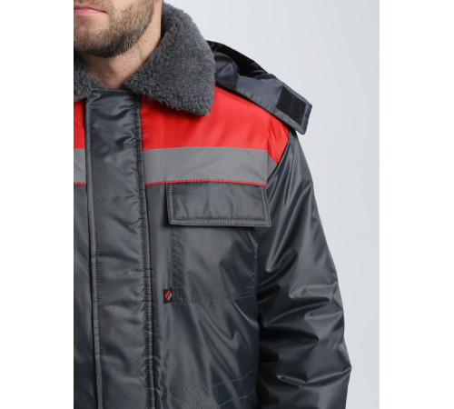 Куртка зимняя Бригада NEW (тк.Оксфорд), т.серый/красный