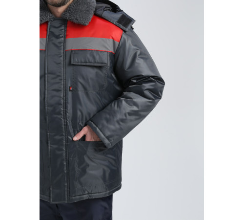 Куртка зимняя Бригада NEW (тк.Оксфорд), т.серый/красный