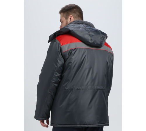 Куртка зимняя Бригада NEW (тк.Оксфорд), т.серый/красный