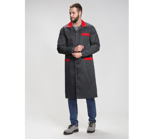 Халат мужской Технолог (тк.Смесовая,210), т.серый/красный