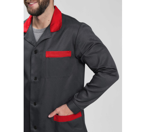 Халат мужской Технолог (тк.Смесовая,210), т.серый/красный