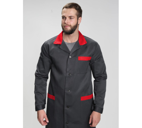 Халат мужской Технолог (тк.Смесовая,210), т.серый/красный