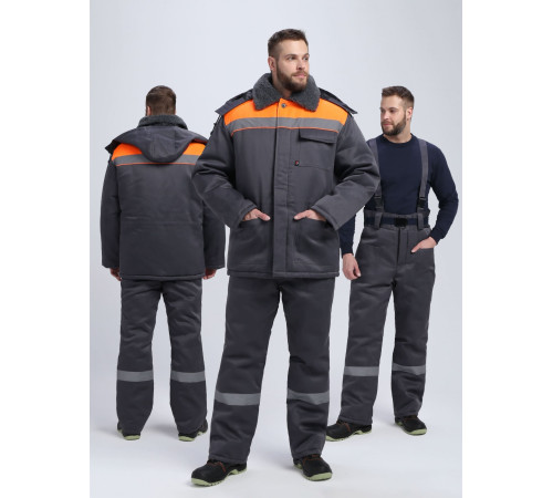 Костюм зимний Труженик-Ультра СОП (тк.Смесовая,210) брюки, т.серый/оранжевый