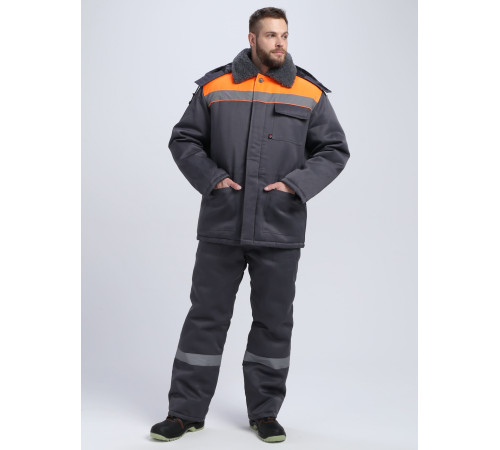 Костюм зимний Труженик-Ультра СОП (тк.Смесовая,210) брюки, т.серый/оранжевый