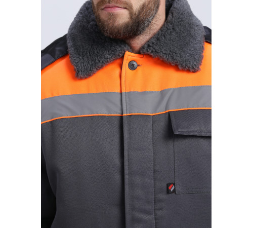 Костюм зимний Труженик-Ультра СОП (тк.Смесовая,210) брюки, т.серый/оранжевый