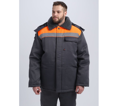 Костюм зимний Труженик-Ультра СОП (тк.Смесовая,210) брюки, т.серый/оранжевый