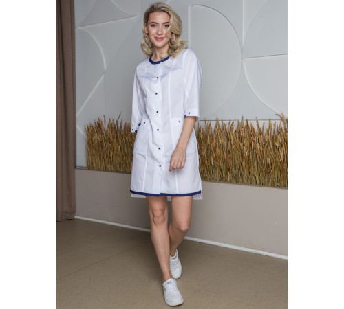 Халат женский Симпл-003 (тк.Смесовая,120) MedLine, белый/синий