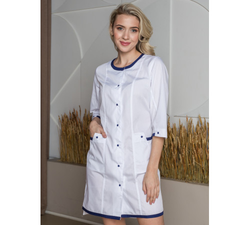 Халат женский Симпл-003 (тк.Смесовая,120) MedLine, белый/синий