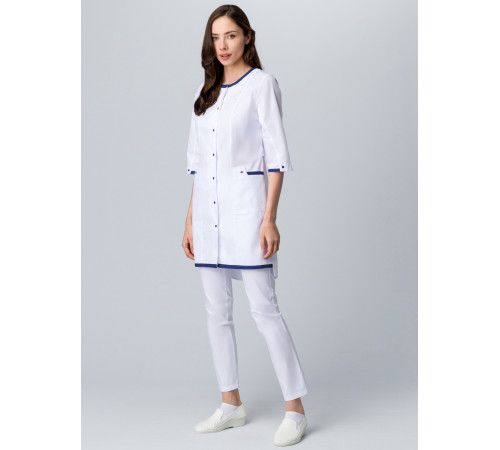 Халат женский Симпл-003 (тк.Смесовая,120) MedLine, белый/синий