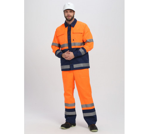 Костюм Дорожник (тк.Смесовая,210) п/к, оранжевый/т.синий