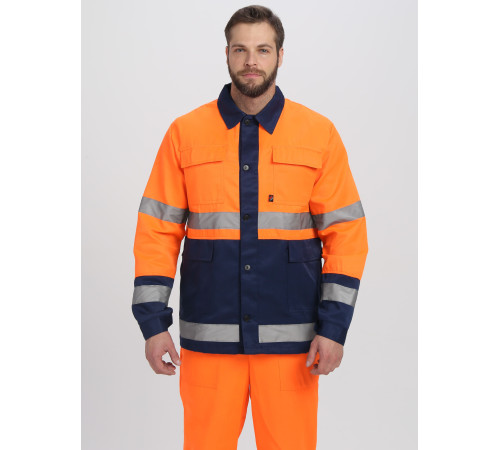 Костюм Дорожник (тк.Смесовая,210) п/к, оранжевый/т.синий
