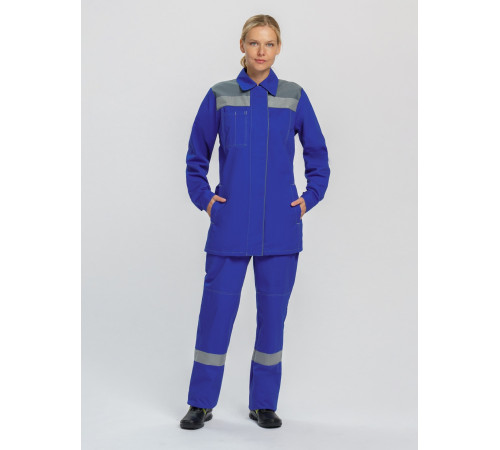 Костюм женский Смена (тк.Саржа,250) брюки, васильковый/серый