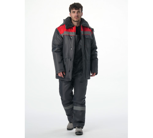 Костюм зимний Труженик-Ультра-2 (тк.Оксфорд) п/к, т.серый/красный