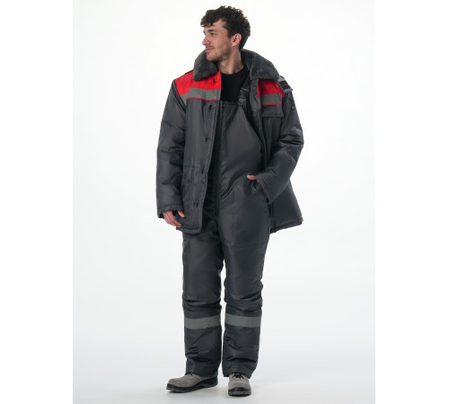 Костюм зимний Труженик-Ультра-2 (тк.Оксфорд) п/к, т.серый/красный