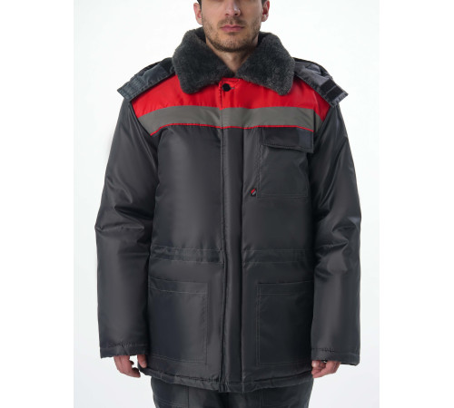 Костюм зимний Труженик-Ультра-2 (тк.Оксфорд) п/к, т.серый/красный