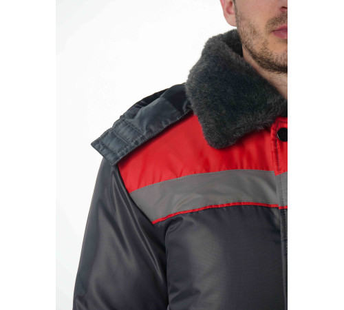 Костюм зимний Труженик-Ультра-2 (тк.Оксфорд) п/к, т.серый/красный